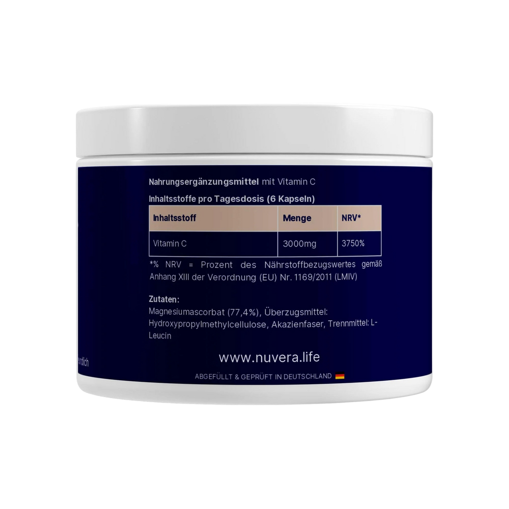 NUVÉRA Ascoris Vitalis gepuffertes Vitamin C Nährwerte und Inhaltsstoffe