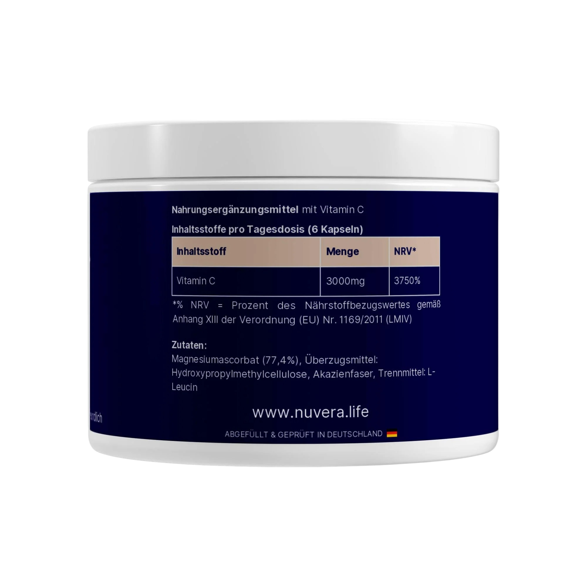 NUVÉRA Ascoris Vitalis gepuffertes Vitamin C Nährwerte und Inhaltsstoffe