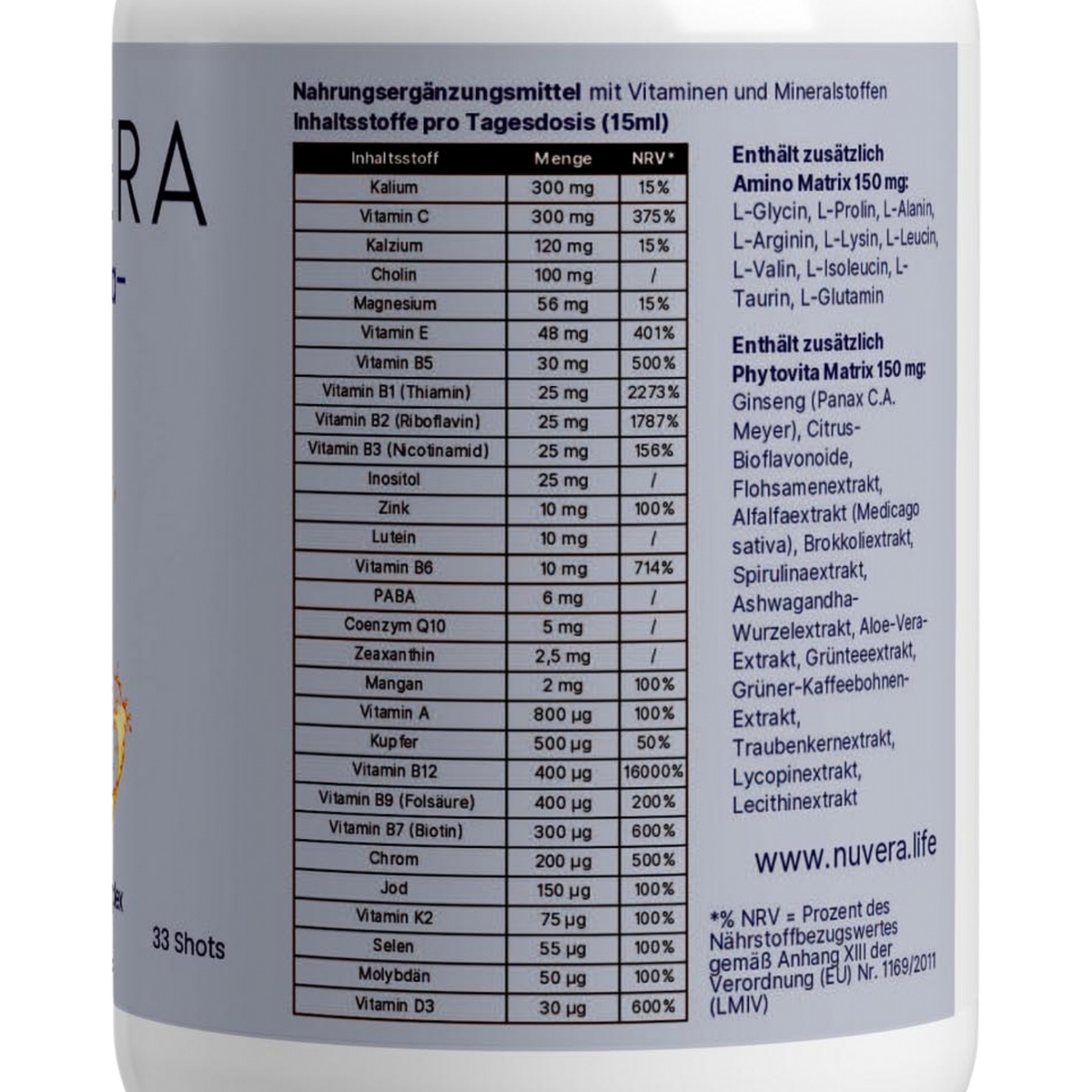 Elixium Multivitaminkomplex – Inhaltsstoffe und Nährwerte pro Portion