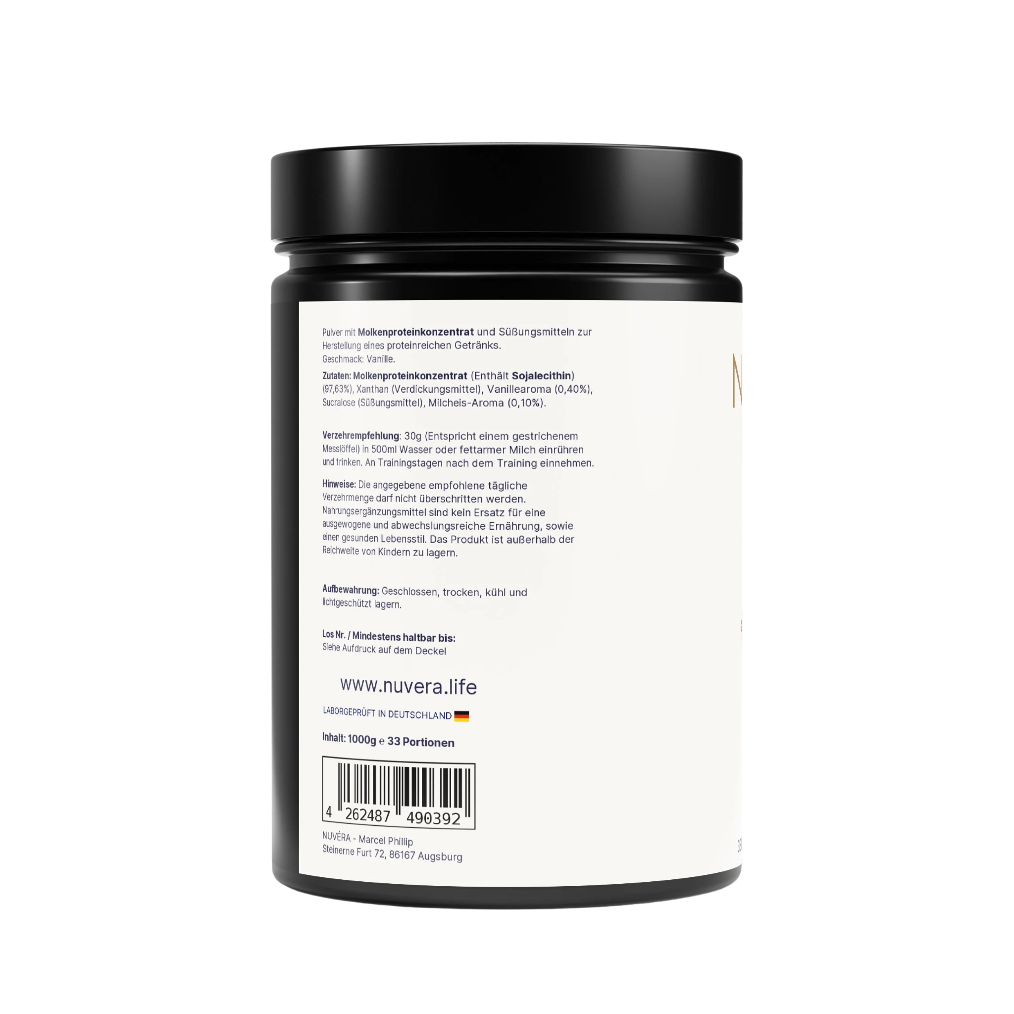 NUVÉRA Invictor Premium Whey Vanille Geschmack  Verzehrempfehlung und Inhaltsstoffe