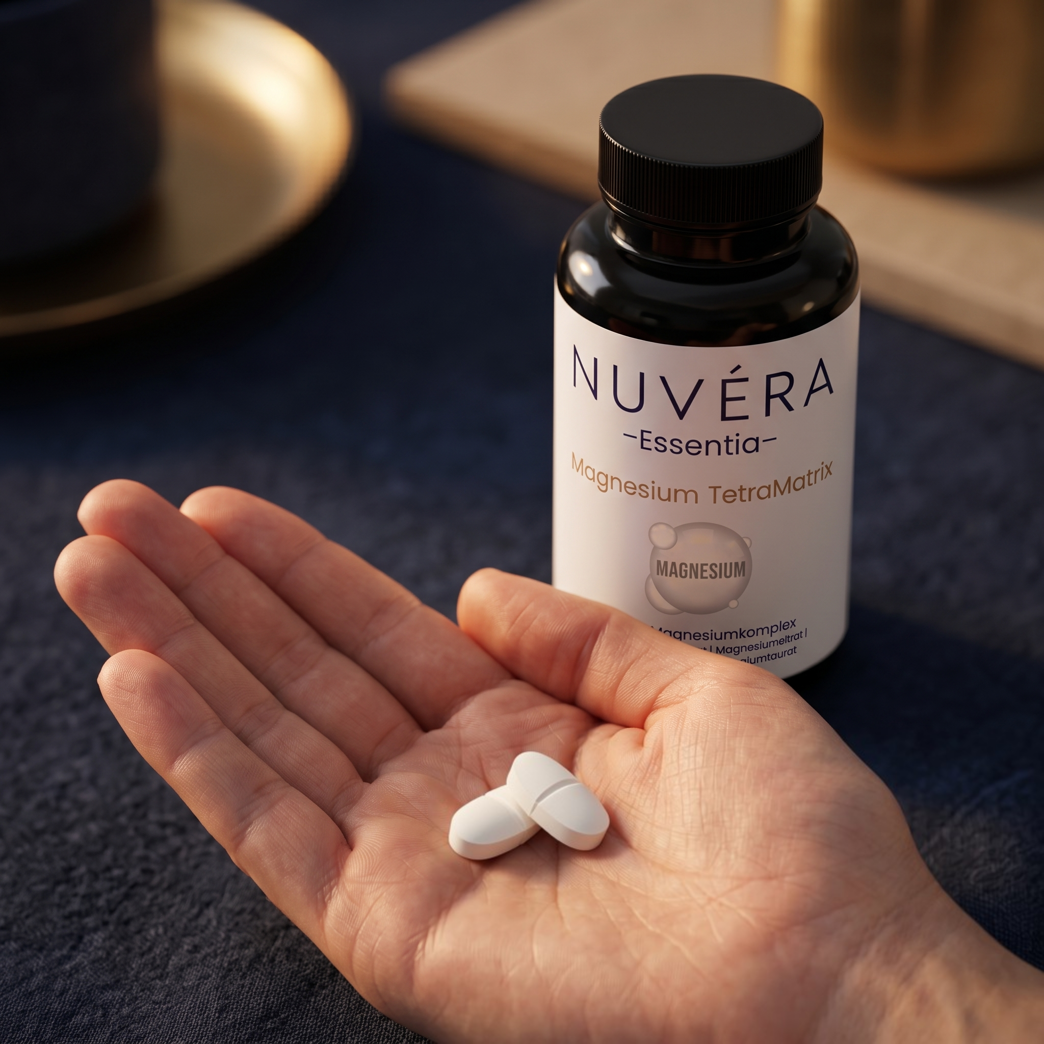 Magnesium TetraMatrix_2 Tabletten in der Hand zur Anwendung | NUVÉRA