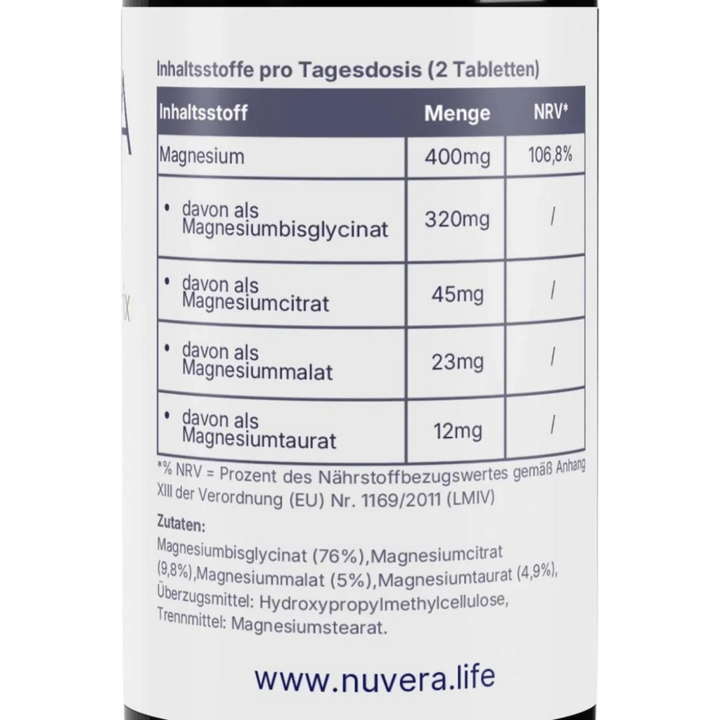 Magnesium TetraMatrix_Inhaltsstoffe Bisglycinat, Citrat, Malat, Taurat | NUVÉRA