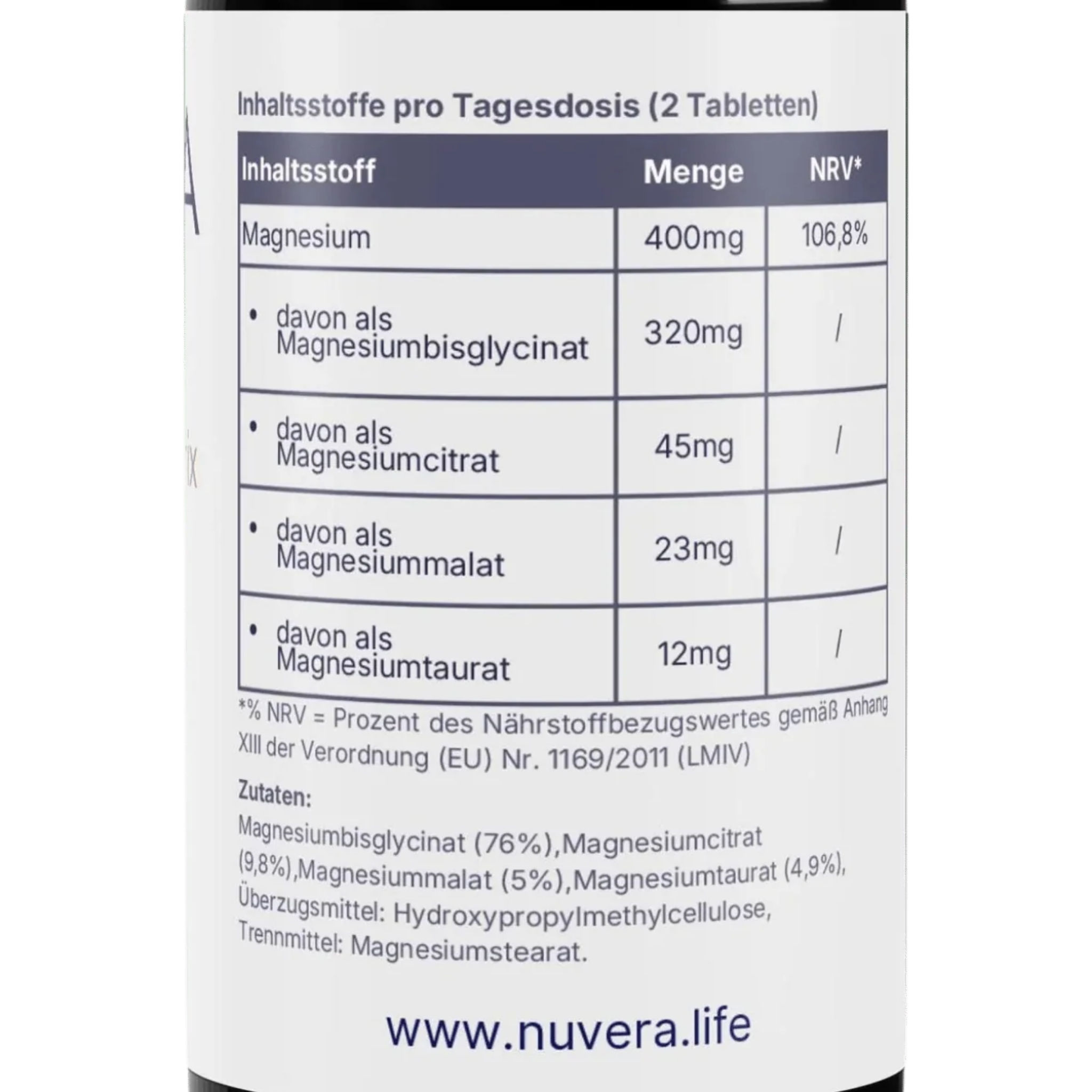 Magnesium TetraMatrix_Inhaltsstoffe Bisglycinat, Citrat, Malat, Taurat | NUVÉRA