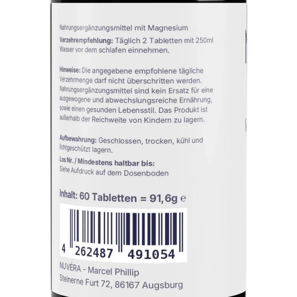 Magnesium TetraMatrix Verzehrempfehlung, zwei Tabletten täglich am Abend | NUVÉRA