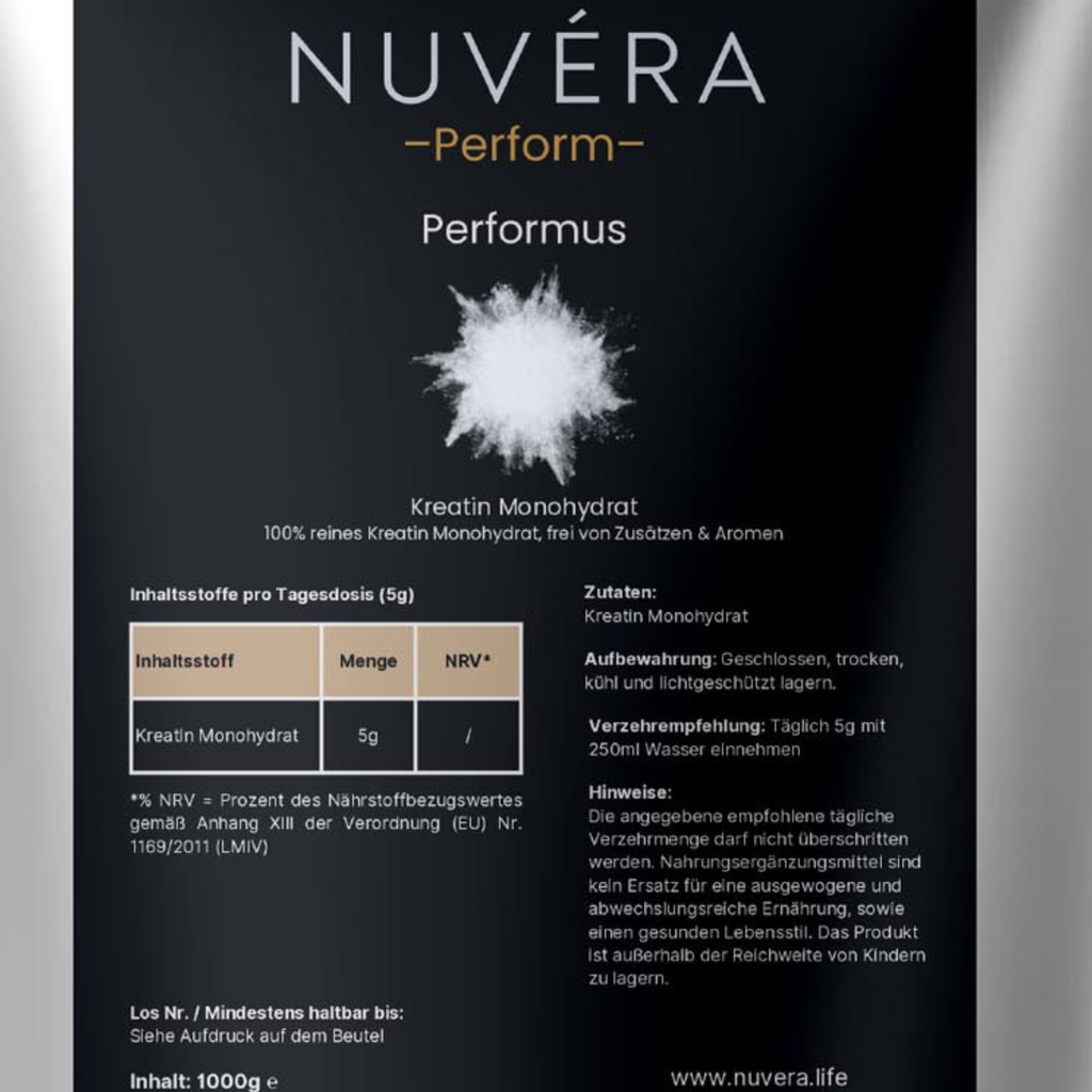 Performus Kreatin Monohydrat Pulver – Anwendung und Inhaltsstoffe | NUVÉRA