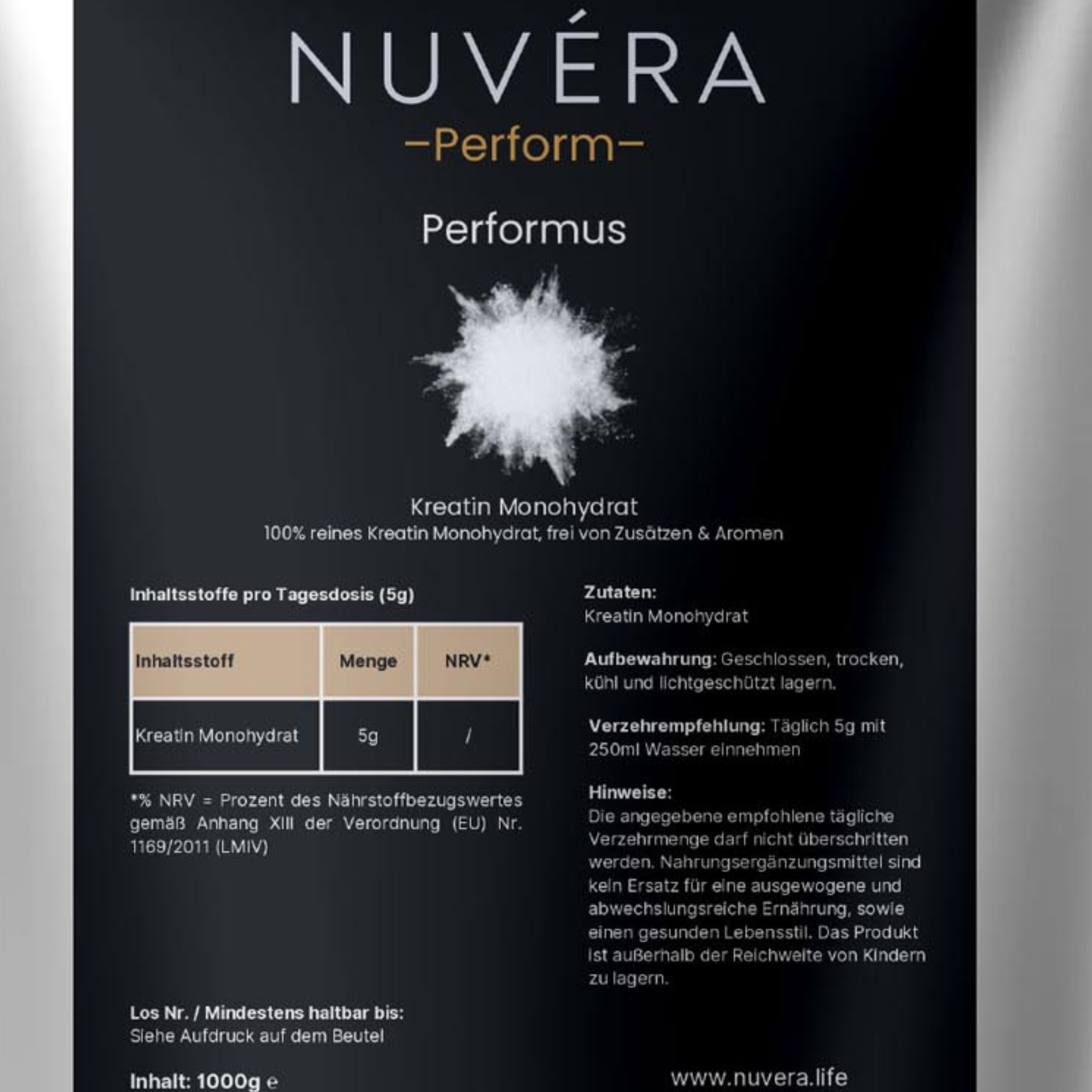 Performus Kreatin Monohydrat Pulver – Anwendung und Inhaltsstoffe | NUVÉRA
