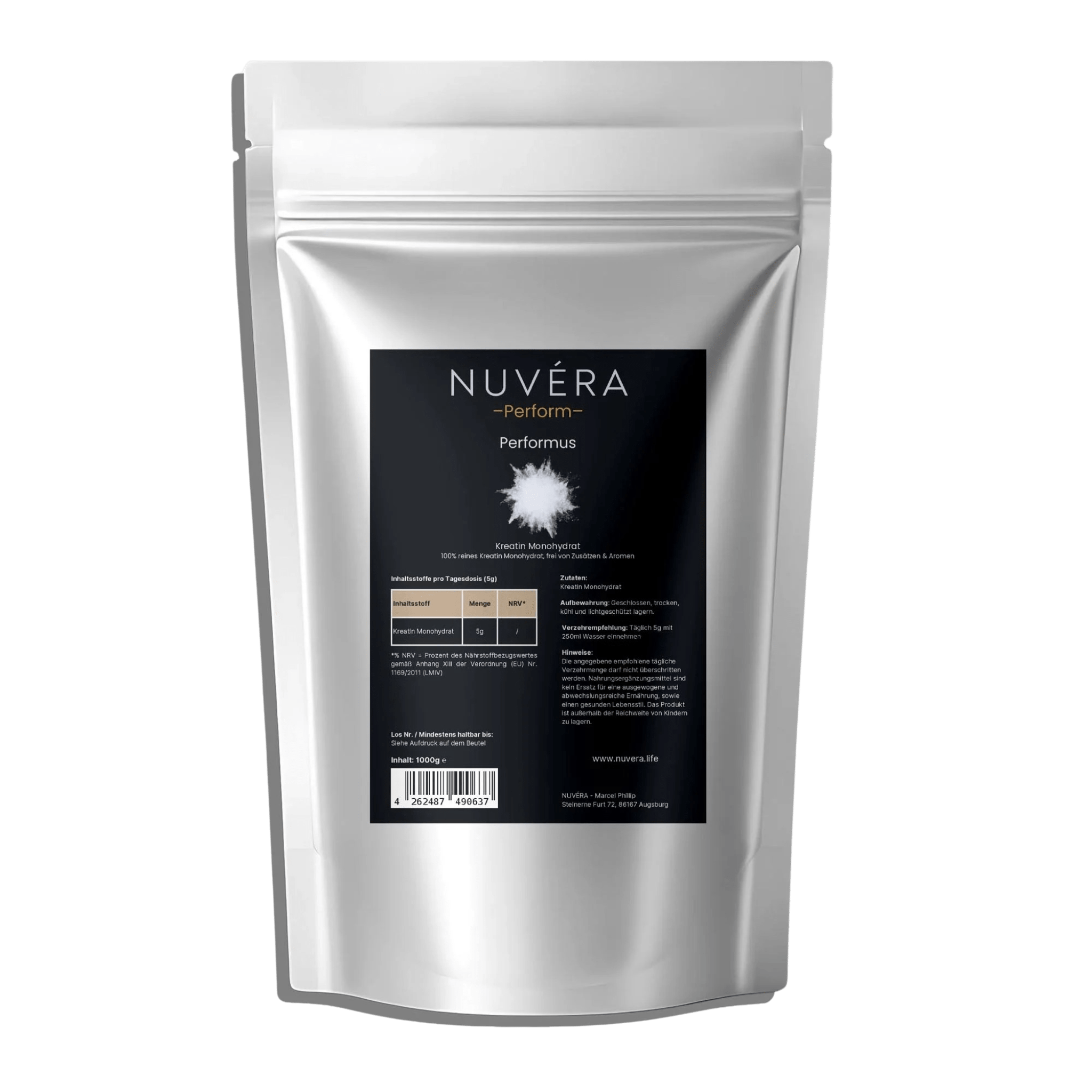 Performus Kreatin Monohydrat Pulver – 100 % rein, 5.000 mg pro Tagesdosis | NUVÉRA